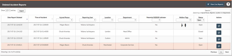 Deleting health and safety reports on myhrtoolkit