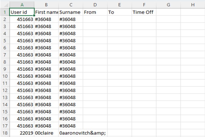 Holiday uploader default spreadsheet scrn shot