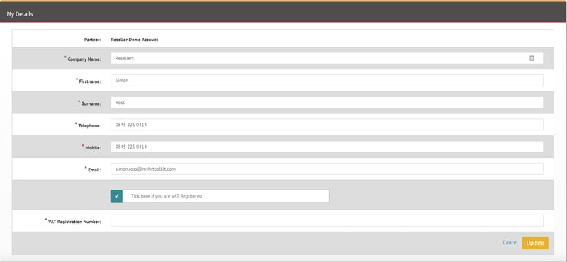 Edit partner details in the myhrtoolkit partner portal