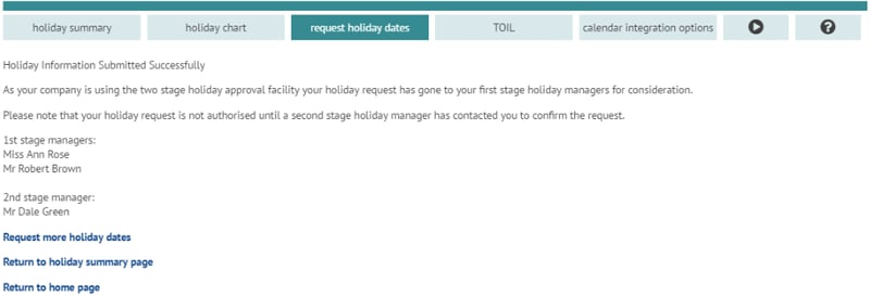 User notified of two stage holiday approval