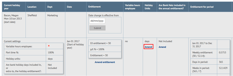 Changing holiday units days to hours