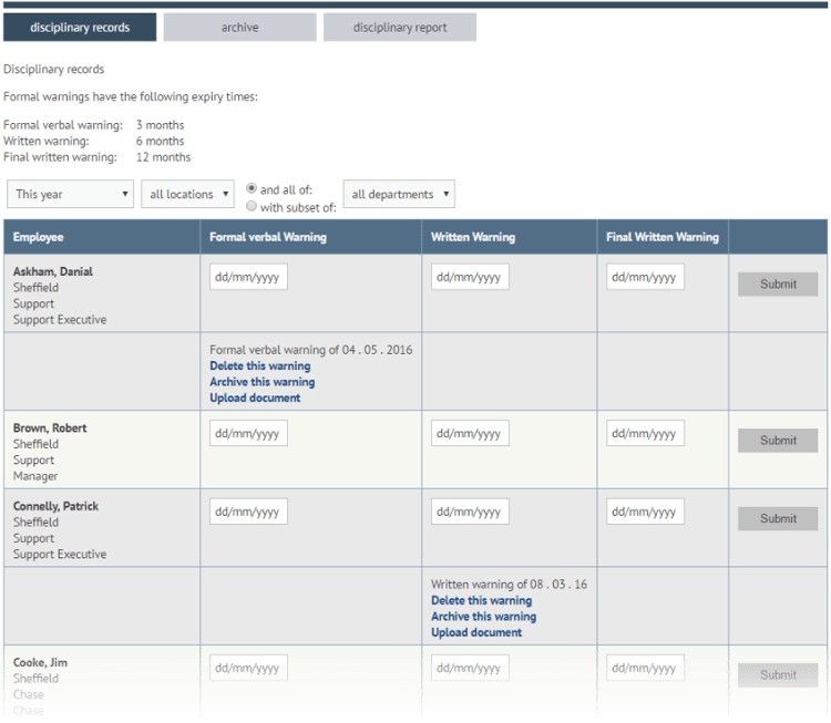 Managing disciplinary records in myhrtoolkit