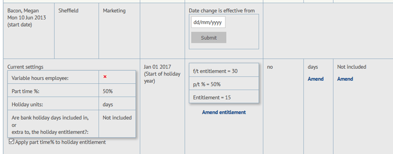 apply part time percentage to holiday entitlement