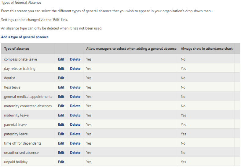 myhrtoolkit absence management: types of general absence