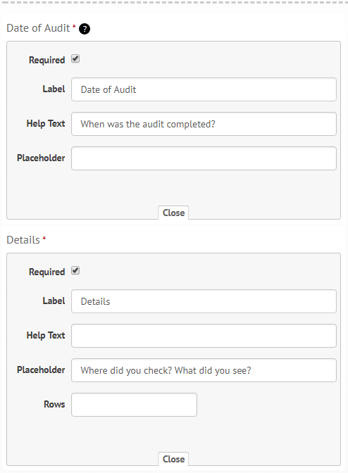 Custom form builder: changing settings