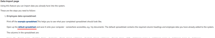 Default spreadsheet for data import