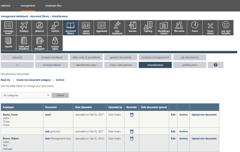 Miscellaneous document categories in myhrtoolkit HR software