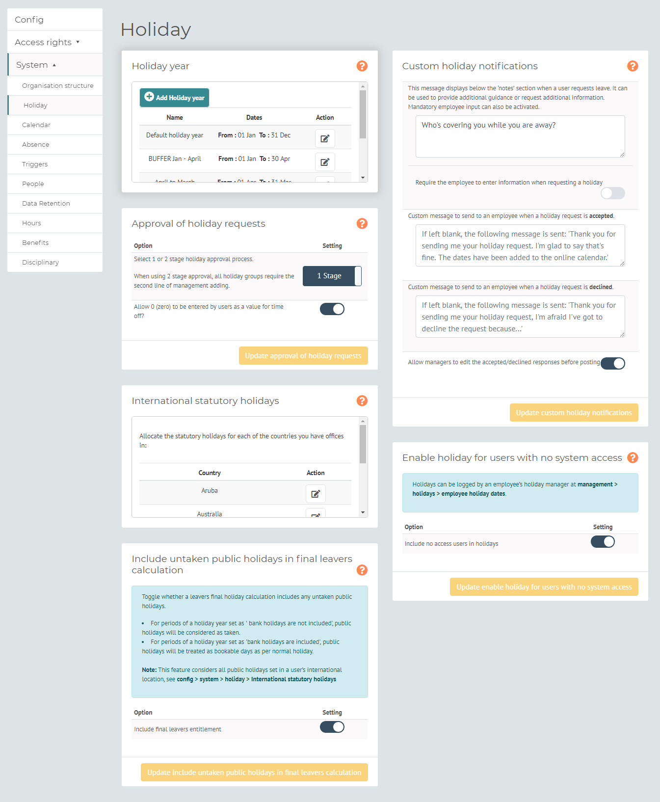 myhrtoolkit HR system config holiday management