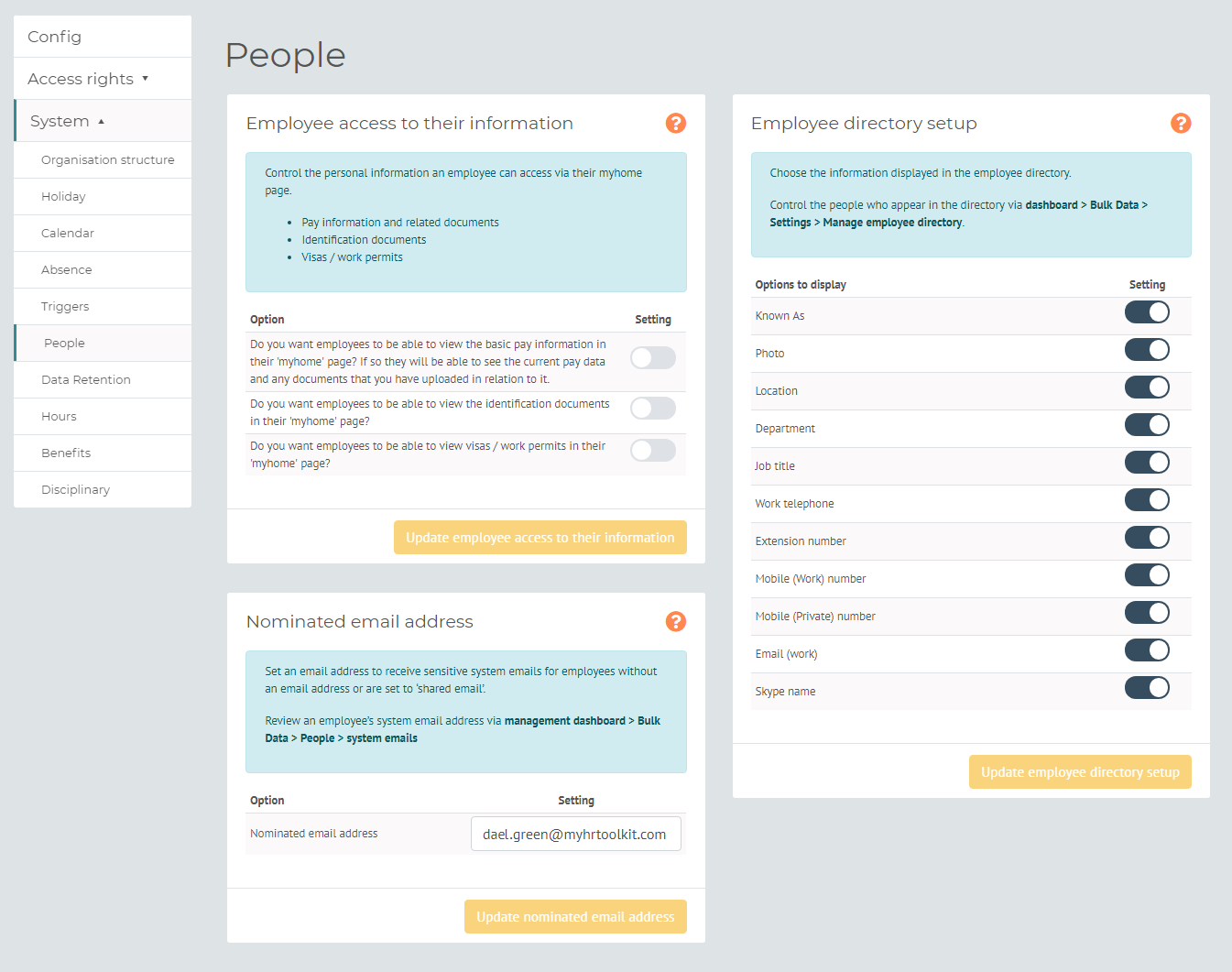 myhrtoolkit HR software People settings