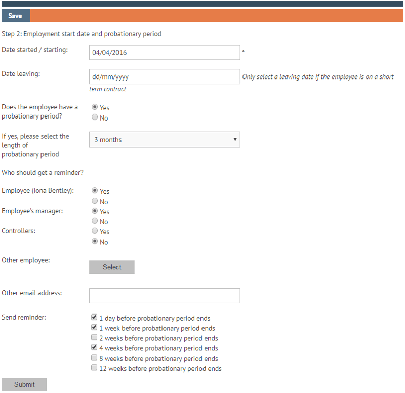 Start date and probationary period on myhrtoolkit