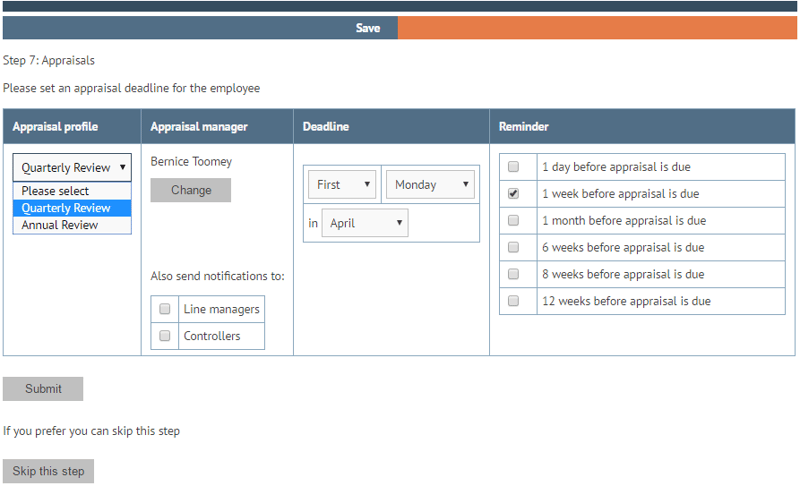 New starter appraisal settings