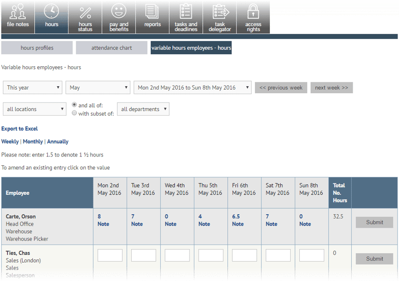 Recording hours worked for variable hours employees